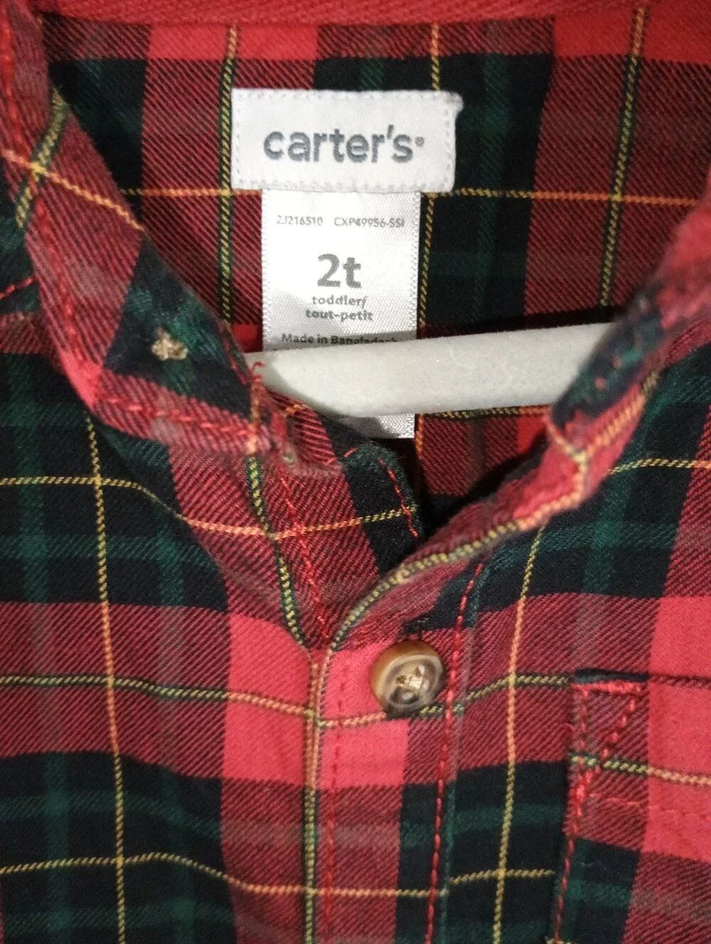 4/$15 Carter's Red Plaid Button Down, 2T